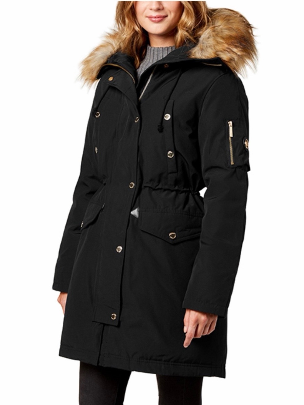 Michael Kors Black Women's Parka Coat w/Faux Fur Hood 2X $230 BNWT